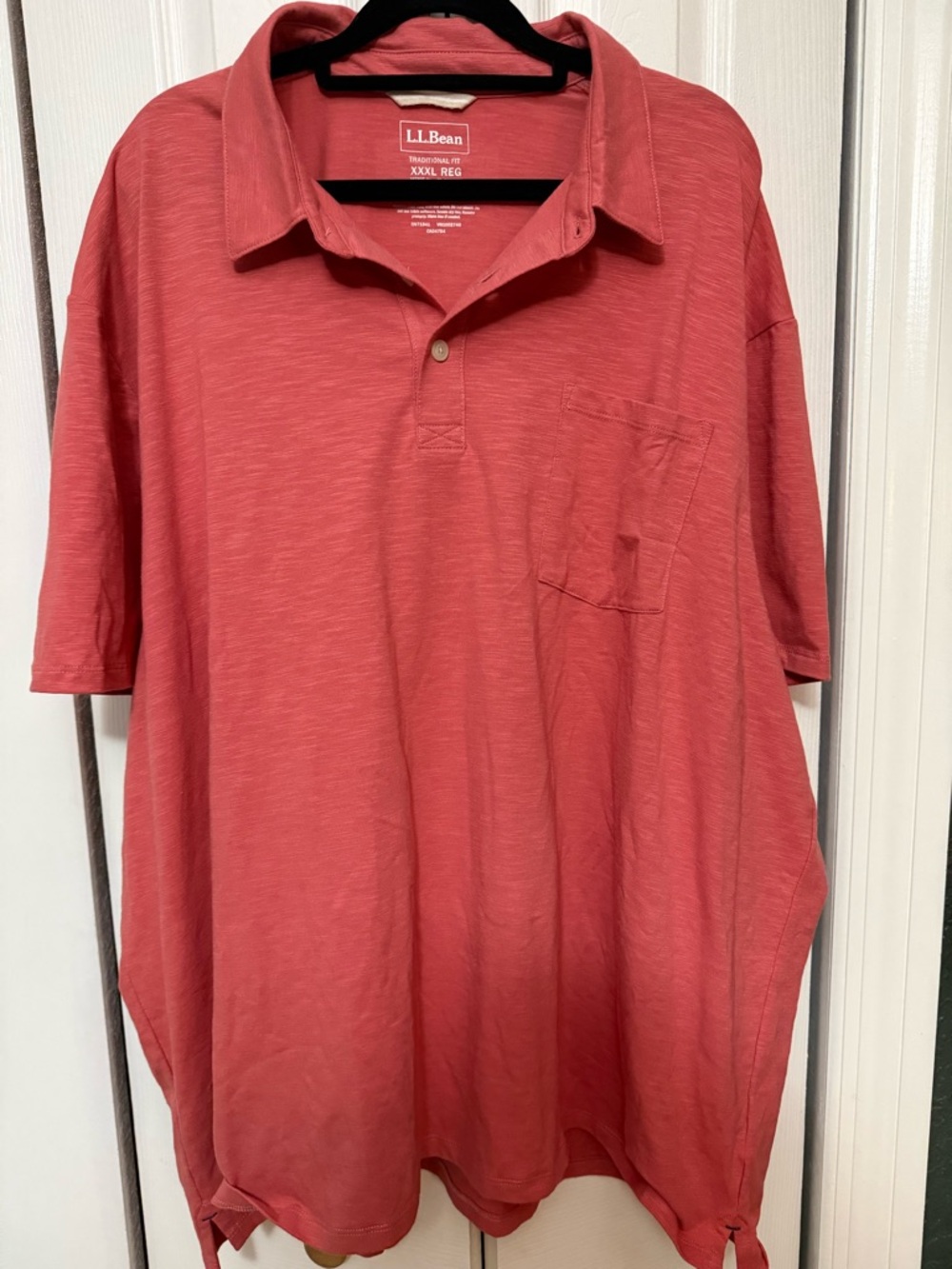 L.L. Bean Men's Coral-Red Short-Sleeve Polo with Chest Pocket